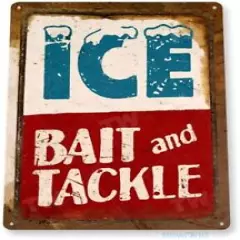 Ice Bait Tackle Fish Fishing Dock Marina Boating Ocean Rustic Metal Sign