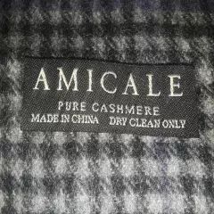 Amicale black plaid cashmere fringed scarf 11"x58" plus 3" fringe