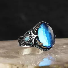 Aqua Marine Stone 925 Sterling Silver Men's Ring Men's Jewelry Silver Ring