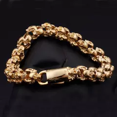 Punk Gothic 316L Stainless Steel 18K Gold Tone Skull Link Chain Bracelet Bangle