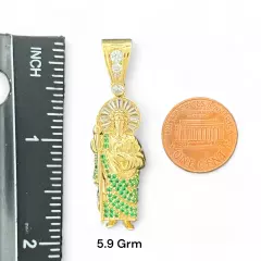 14KT Yellow Gold Saint Jude Pendants with Green CZ Stones - Multiple Sizes