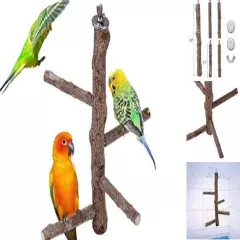  Natural Wood Bird Perch Stand, Hanging Multi Branch Perch for Parrots, Style 2