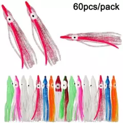 60Pcs Octopus Squid Skirt Lures Bait Saltwater Fishing Soft Lure 2inch-4.72inch