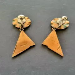 1960s Earings Copper & Enamel Unique Rare Dangle Screw backing Estate Jewelry 