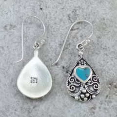 PRETTY .925 STERLING SILVER TURQUOISE FILIGREE DROP EARRINGS style# e1155