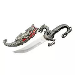 New 11" Large Quality Fantasy Pewter Red Dragon Dagger Sword Stainless Blade