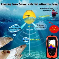 45M Wireless Sonar Sensor Rechargeable Fishfinder With Attractive Lamp 90°