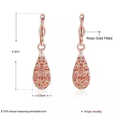 Rose GOLD Filled Elegant 18k Filigree Dangle Drop Earrings