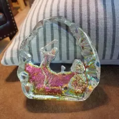 Crystal Iridescent Golf Award Trophy 5.5'' Plaque Block Colored Crystal Box 