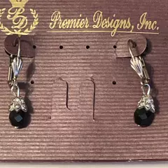 Premier Designs Black Faceted Dangle Leverback Silver Tone Earrings ~1 1/4"