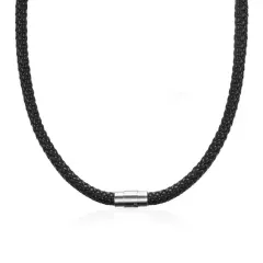 4/6/8MM Mens Black Braided Leather Cord Necklace Stainless Steel Magnetic Clasp