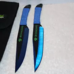 THROWING KNIVES KNIFE BLADE NYLON CASE ZOMBIE BIOHAZARD NINE INCH LENGTH BLUE