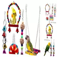  Bird Swing Toys with Bells Pet Parrot Cage Hammock Bird Swing Ladder Toys