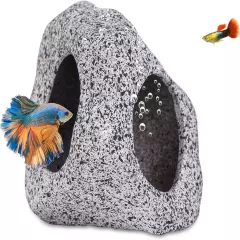 Aquarium Cave Decoration – Ceramic Rock Hideout for Betta Fish, Shrimp, Cichlids