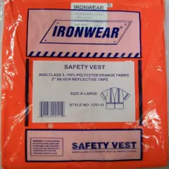 Safety Vest ANSI Class 3 Flourescent Orange 1291-O Lot of 10 Vests