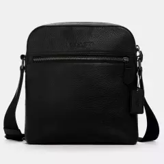 COACH 4011 Men's Houston Flight Bag in Pebble Leather Gunmetal/Black