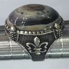 Men Silver Ring 925 Sterling Natural Yemen Agate Aqeeq خاتم عقيق سليماني فحل