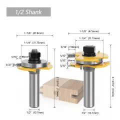 1/2 12mm Shank Joint Router Bits Set Tongue & Groove 3Flute Tenon Cutter 5/32"