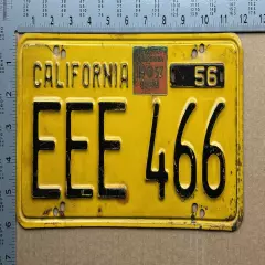 1957 California license plate EEE 466 great TRIPLE LETTER E 15953