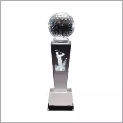 GOLF MALE GOLFER CRYSTAL GLASS CHAMPION FIRST PLACE WINNER TROPHY FREE ENGRAVING