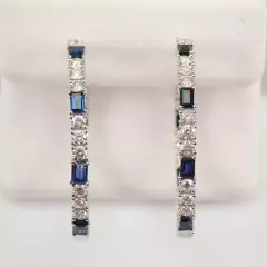 2 Ct Round Cut Lab Created Blue Sapphire Hoop Earrings In 14k White Gold Plated