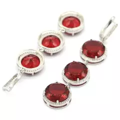 Hot Sell Long Big Round Shape Pink Raspberry Rhodolite Garnet CZ Silver Earrings