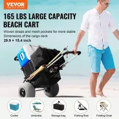 VEVOR Beach Dolly with Big Wheels for Sand, 29.9" x 15.4" Cargo Deck, w/ 12" Ba