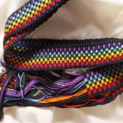 Item110420202: Powder Horn inkle loom strap belt rainbow checker 35" x 1 1/8"