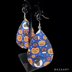 New Jewelry Handmade Faux Leather Halloween Pumpkin Dangle Earrings