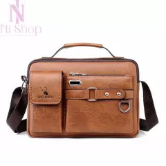 Men Messenger Bag Shoulder Briefcase Portable PU Leather Handbag Crossbody Brown