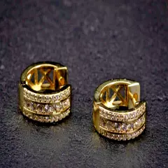 Men's 1.50Ct Round Cut Diamond CZ Huggie Hoop Earrings in 14K Yellow Gold Plated