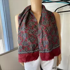 Geoffrey Been Mens Reversible Wool & Silk Burgandy Red Paisley Scarf Warm Luxury