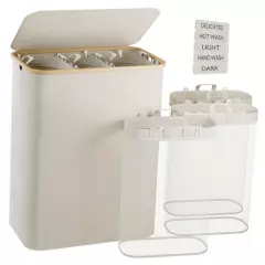 160L Laundry Hamper with Lid, Extra Large Laundry Basket 3 Section with 