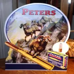 REPRODUCTION Peters Ammunition with Rams Standing Advertising Die Cut