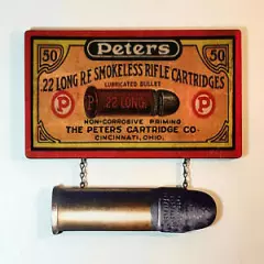 Peters .22 LONG R.F. SMOKELESS RIFLE CARTRIDGES Box Cover Sign with .22 Long