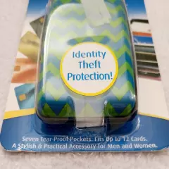 Aluminum RFID Protection Wallet Zig Zag Pattern Green Blue New With Tags Sealed