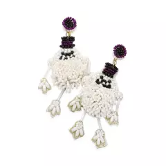 White Felt Back Seed Beaded Witch Hat Ghost Dangle Earrings