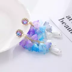 Purple & Blue Lily Flower Drop Earrings Fairycore Acrylic Rhinestone Boho NEW