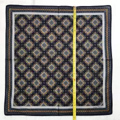 Vintage Mens Handkerchief Blue Cotton Arabic Geometric Pattern Pocket Square 17"