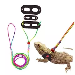  Bearded Dragon Leash Harness - Adjustable Colorful Leather Reptile Black