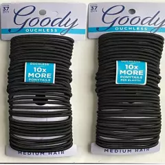 GOODY OUCHLESS NO METAL HAIR TIES MEDIUM ELASTICS 74 COUNT BLACK NEW