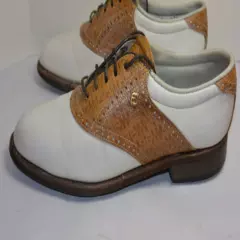 WOMEN'S FOOTJOY CLASSICS GOLF SHOES! WHITE W/BROWN TRIM! SOFT SPIKES! USA! 5 B