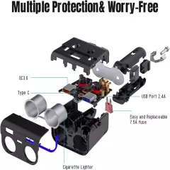 Lighter AdapterCar Charger Adapter with 12V Extension Lead USB Multi