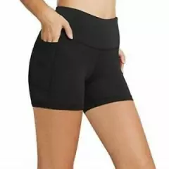 NWT Ladies BALEAF BLACK Compression Yoga Bike Short Shorts w/Side Pockets - L 