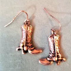 Burnished Copper Boot Spur Scroll Earrings Wire Dangle Southwest Cowboy