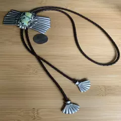 Vintage Turquoise Signed Clara 1982 Native American Bolo Tie Pewter Western Wear