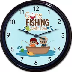 Fishing With Dad Wall Clock Fathers Day Boy Son Fish Trout Fisherman New 10"