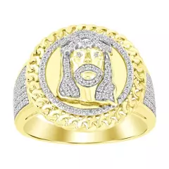 0.50cttw Diamond Jesus Head Mens Ring 10k Yellow Gold