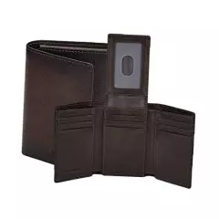  Mens Genuine Leather RFID Trifold Wallet With ID Window, Credit dark brown