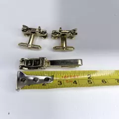 Vintage Balfour Gold Tone Car Men's Cufflinks & Tie Clip Set